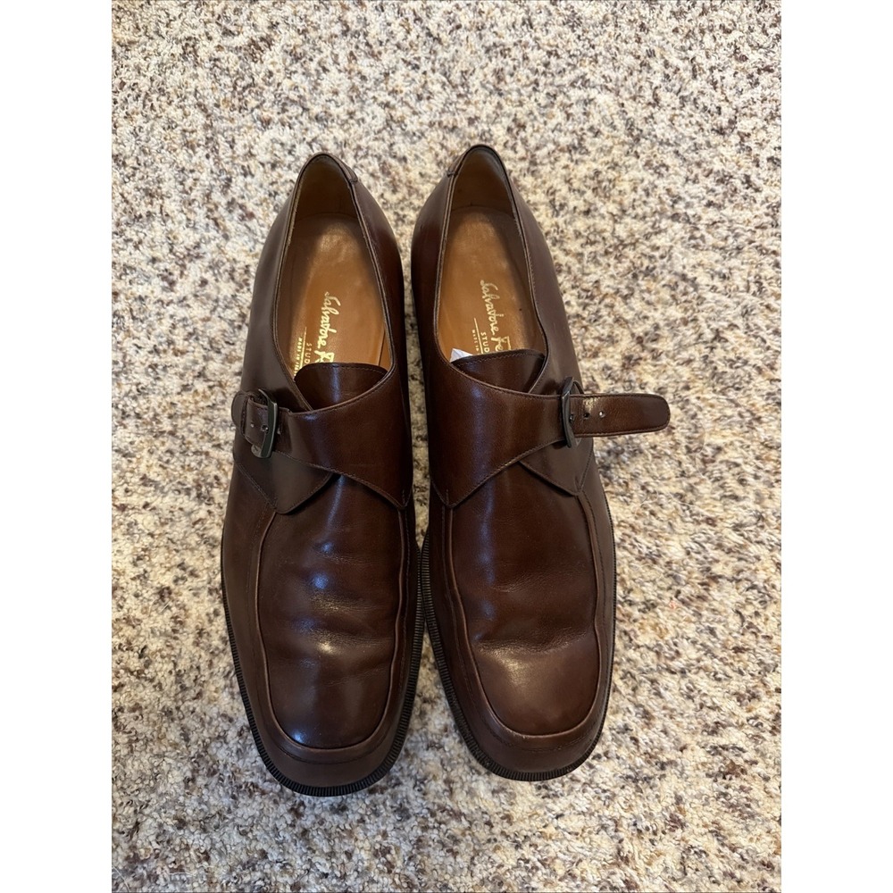 Salvatore Ferragamo Dress Shoes Leather Monk Strap Size 13 Brown Men's Buckle